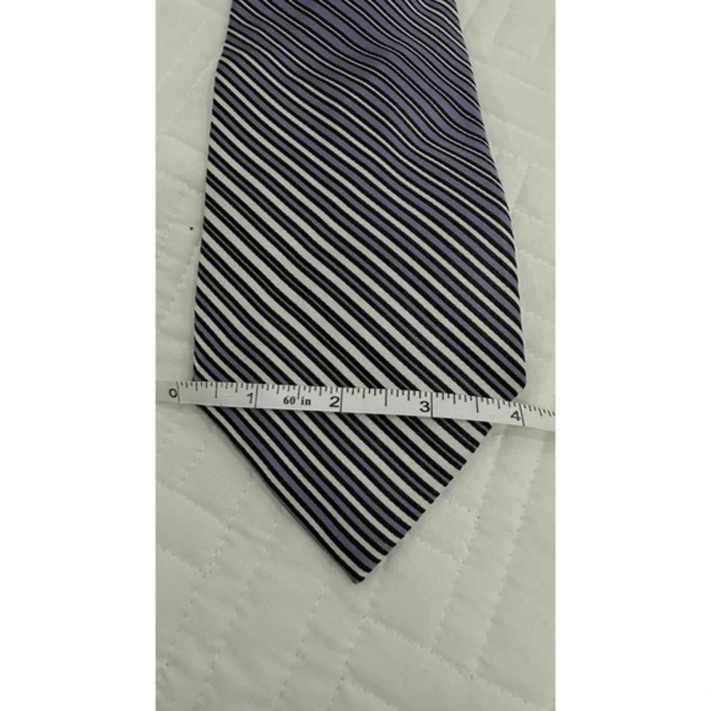 Lugano Italia Mens Silk Necktie Purple Black White Diagonal‎ Striped Hand Made